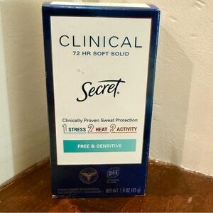NWT Clinical 72 HR Soft Solid Deodorant Free and Sensitive